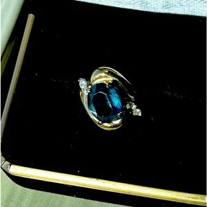 London blue topaz ring with cubic zirconia accents, size 6